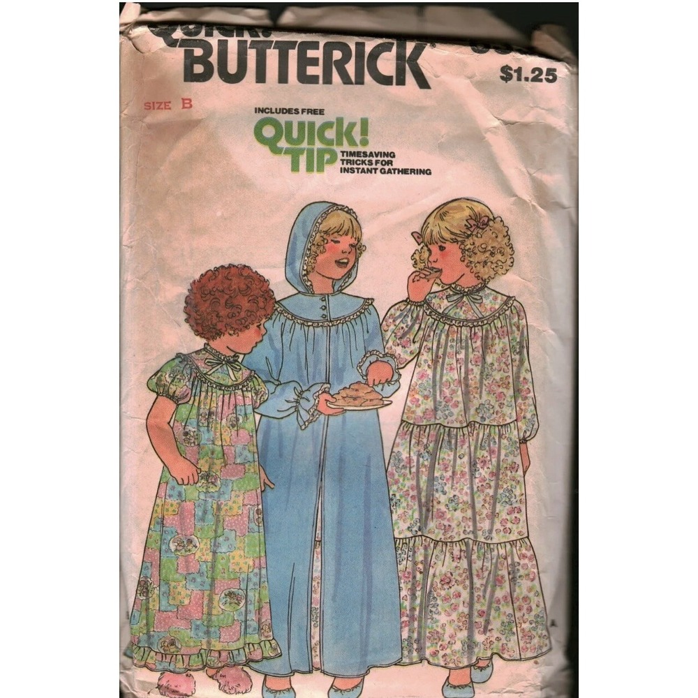 Butterick 6354 Vintage Girls Robe Nightgown Sewing Pattern Size 2-4 Cut 1980s